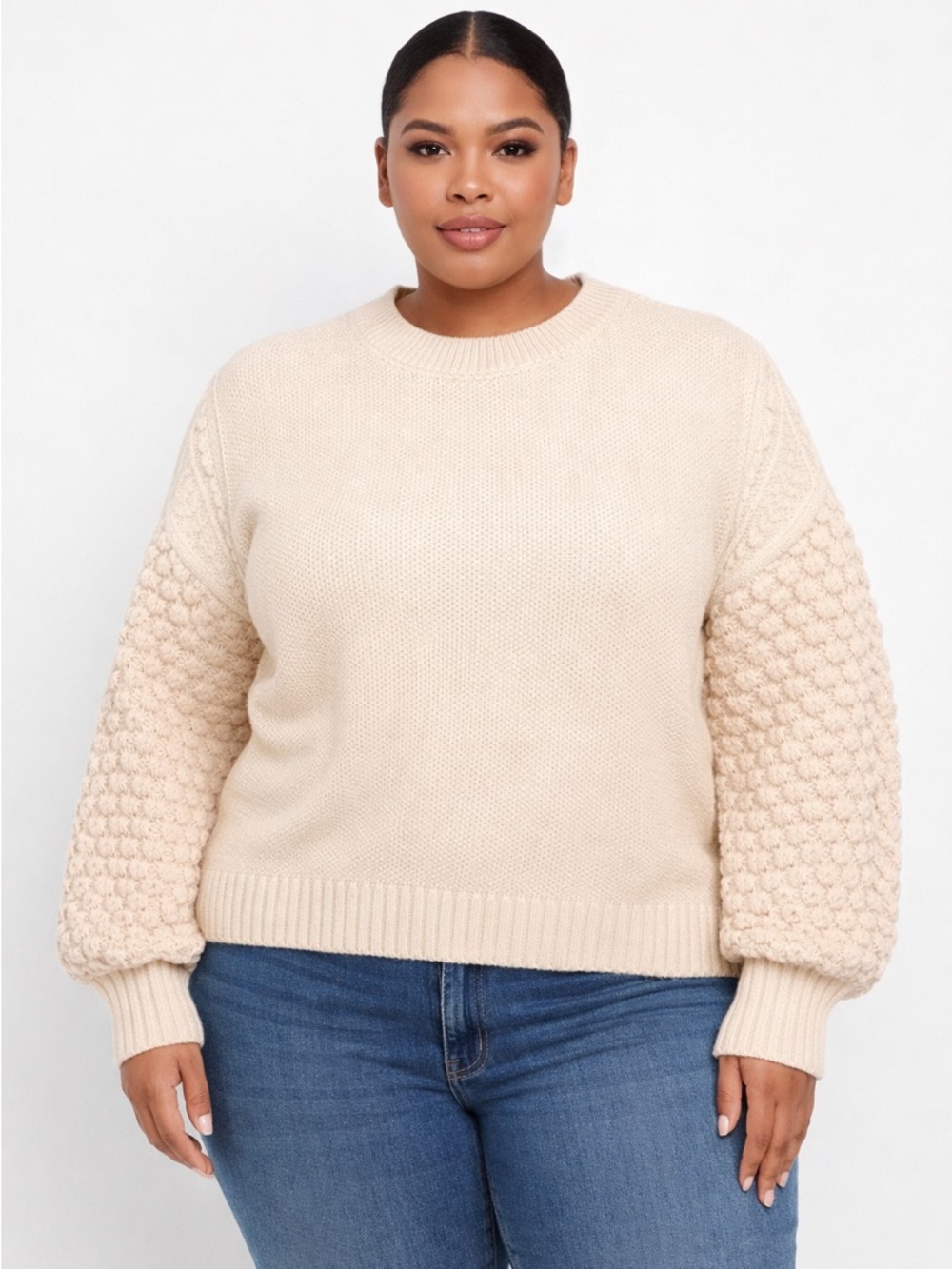 NWT Cream Puff Sleeve Sweater Textured Knit Balloon Sleeve Size XL and XXL